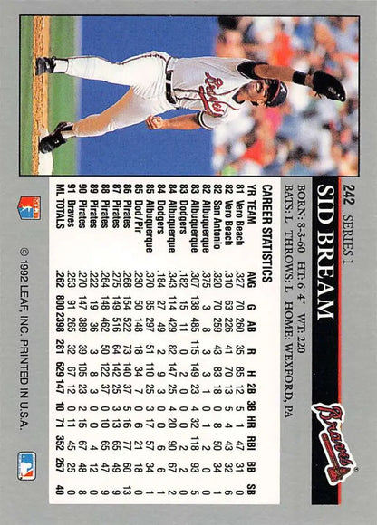 Baseball card of Sid Bream delivering a pitch in Atlanta Braves uniform