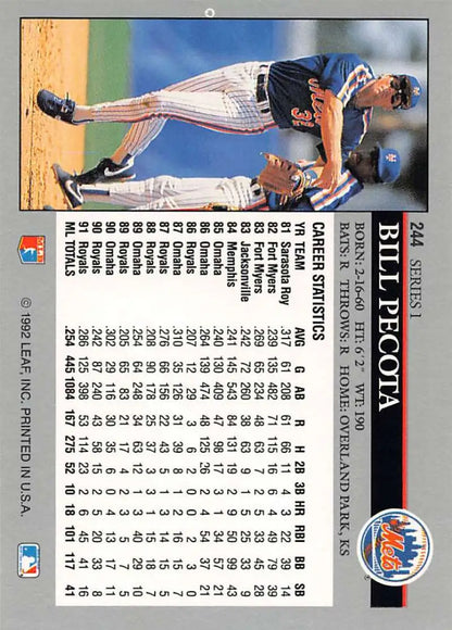 Baseball card of New York Mets player Bill Pecota in batting stance