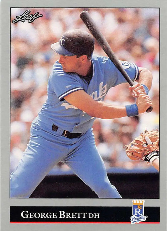 1992 Leaf George Brett baseball card in powder blue uniform for Kansas City Royals