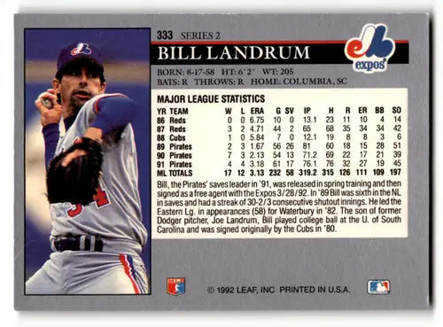 1992 Leaf #333 Bill Landrum EX/NM Expos ID:60432 - Trading Cards