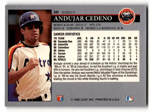 1992 Leaf #341 Andujar Cedeno EX/NM Astros ID:60435 - Trading Cards
