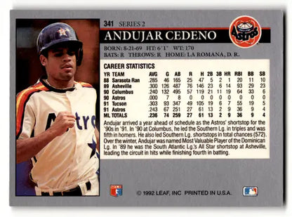 1992 Leaf #341 Andujar Cedeno EX/NM Astros ID:60435 - Trading Cards