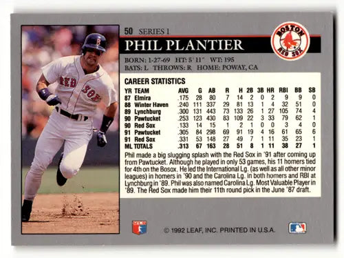 1992 Leaf #50 Phil Plantier NM Near Mint Red Sox ID:60437 - Trading Cards