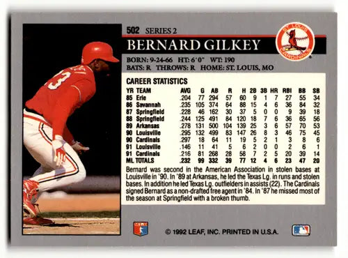 1992 Leaf #502 Bernard Gilkey EX/NM Cardinals ID:60445 - Trading Cards