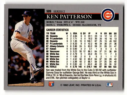 1992 Leaf #509 Ken Patterson NM Near Mint Cubs ID:60441 - Trading Cards