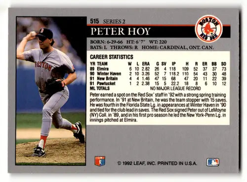 1992 Leaf #515 Peter Hoy NM Near Mint RC Rookie Red Sox ID:60440 - Trading Cards
