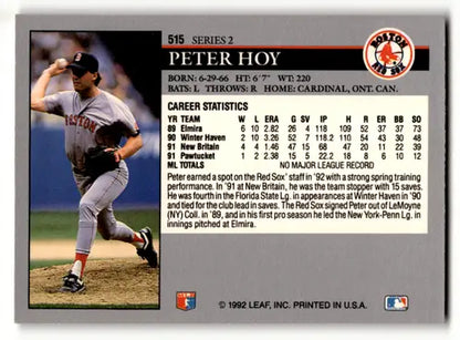 1992 Leaf #515 Peter Hoy NM Near Mint RC Rookie Red Sox ID:60440 - Trading Cards