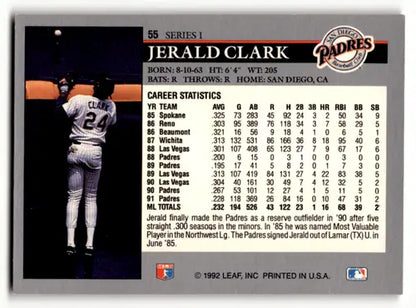 1992 Leaf #55 Jerald Clark NM Near Mint Padres ID:60447 - Trading Cards