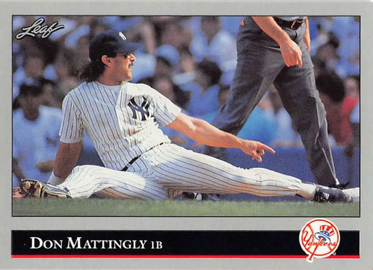 Don Mattingly sliding in New York Yankees pinstripes on a baseball card