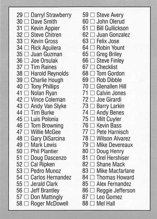 Baseball roster checklist featuring Frank Thomas from Chicago White Sox lineup
