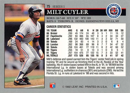 Milt Cuyler card featuring Detroit Tigers player in batting stance, white uniform