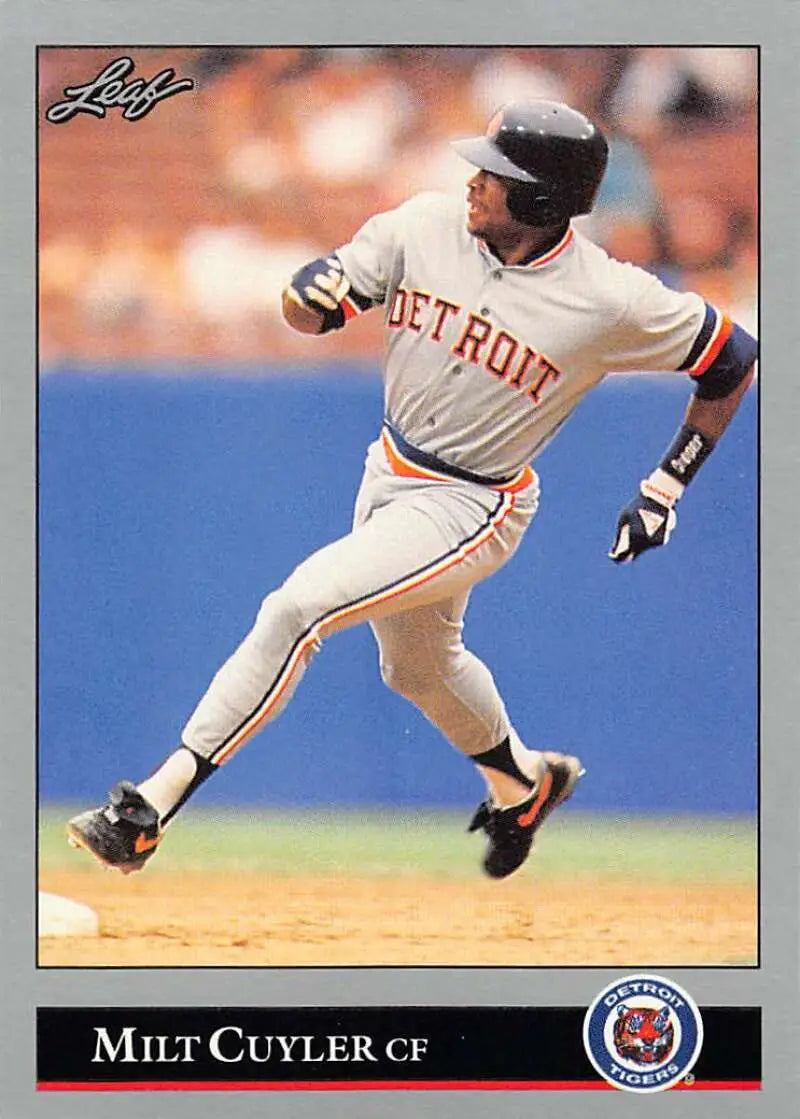 Milt Cuyler running on the field in a Detroit Tigers uniform for Milt Cuyler card