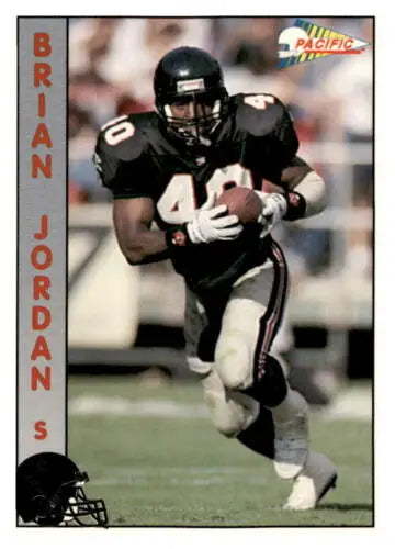 Football player running with ball from 1992 Pacific #335 Brian Jordan Near Mint Falcons card