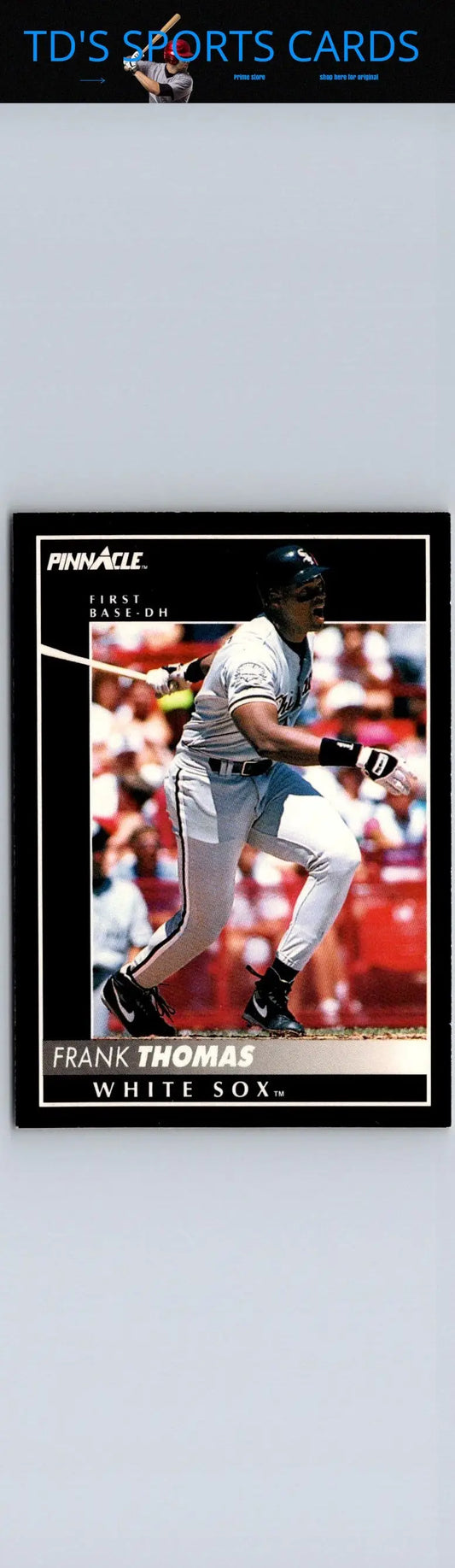 1992 Pinnacle #1 Frank Thomas trading card showcasing baseball legend Frank Thomas