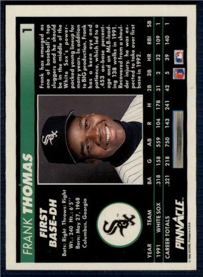 Frank Thomas Chicago White Sox baseball card in black cap and white uniform