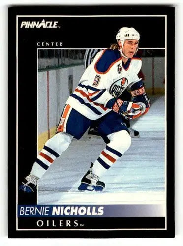 Bernie Nicholls Oilers hockey card from 1992 Pinnacle series, excellent Oilers hockey cards