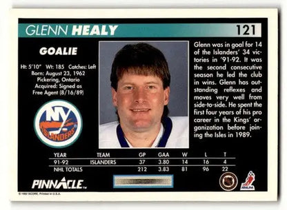 Original gloss Glenn Healy NY Islanders hockey card from 1992 Pinnacle #121