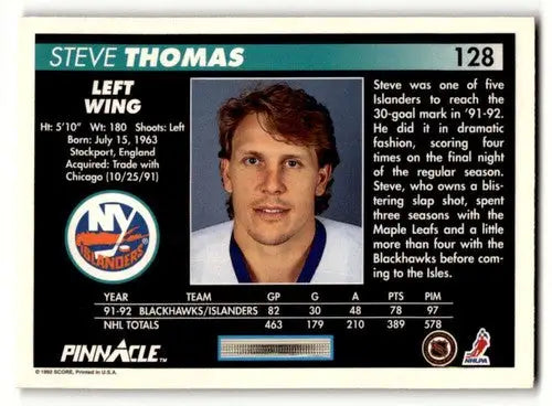 Original gloss Steve Thomas Islanders hockey card from 1992 Pinnacle #128