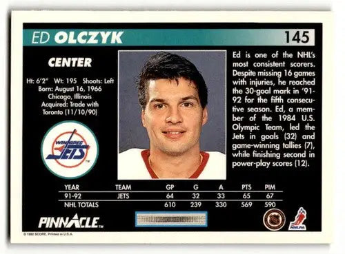 Original gloss Ed Olczyk blues hockey card from 1992 Pinnacle #145 Louis Blues hockey