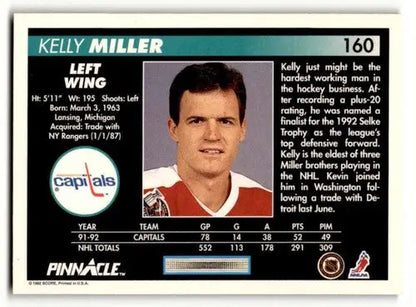 Original gloss Kelly Miller Toronto hockey card from 1992 Pinnacle featuring Miller Toronto Maple Leafs