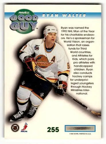 1992 Pinnacle Ryan Walter Canucks hockey card with original gloss, Walter Canucks hockey collectible