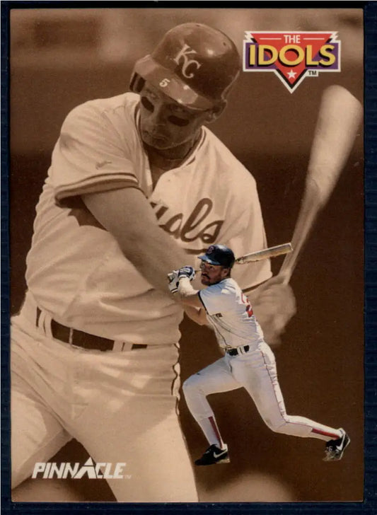 Baseball card of George Brett in batting stance for Kansas City Royals, featuring Wade Boggs