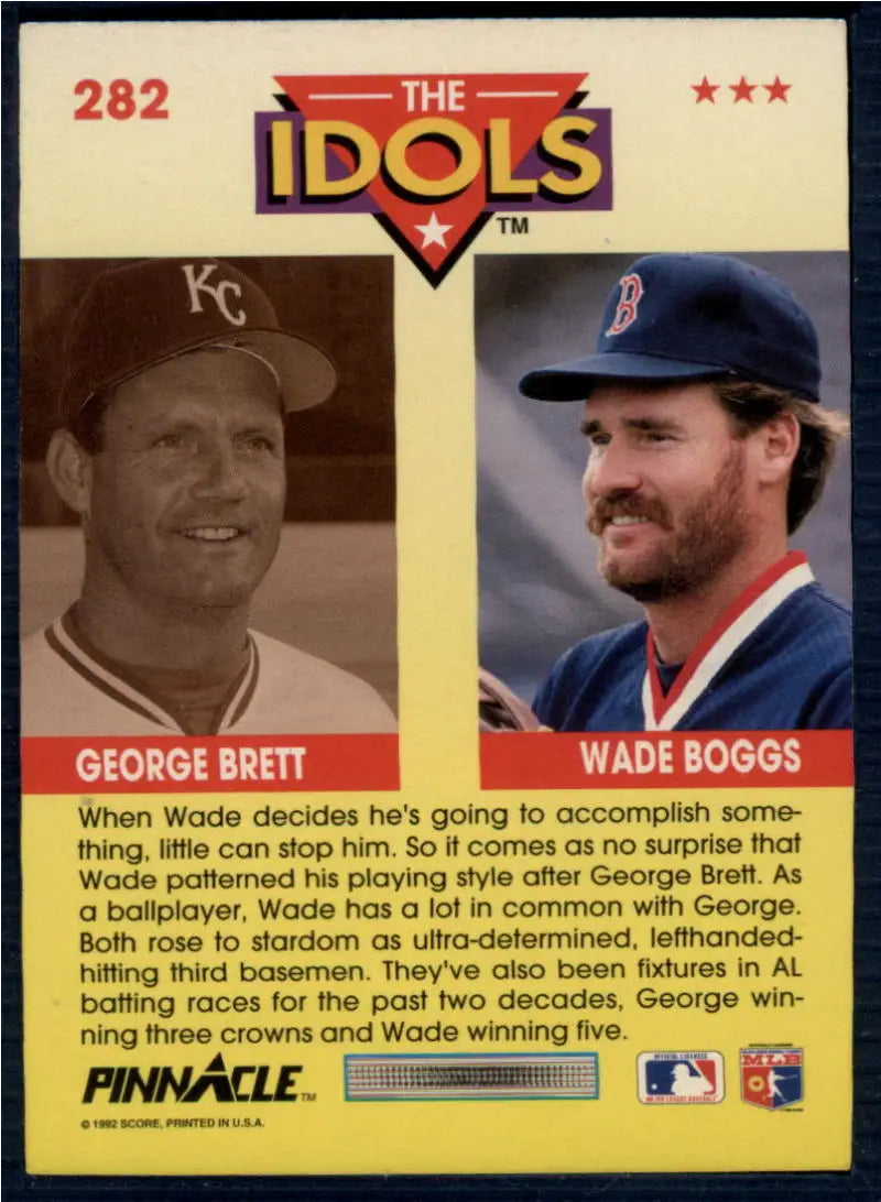 1992 Pinnacle baseball card featuring Wade Boggs and George Brett of the Red Sox and Royals