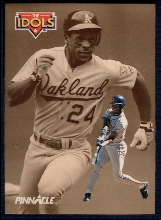 Baseball card of Ken Griffey Jr. and Rickey Henderson in vintage and modern styles