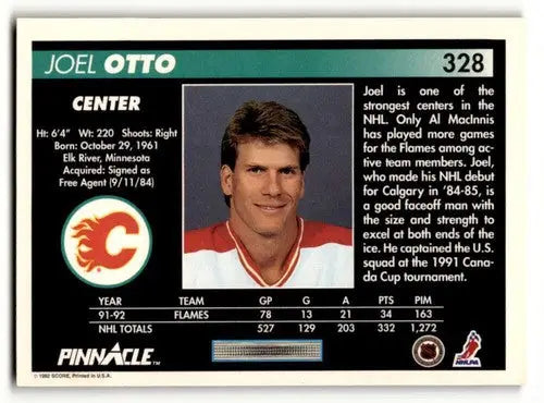 Original gloss Joel Otto Calgary Flames hockey card from 1992 Pinnacle #328