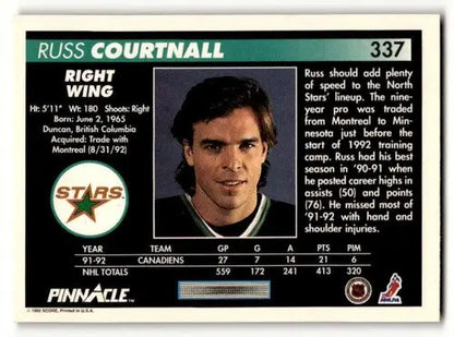 Original gloss Russ Courtnall Stars hockey card from 1992 Pinnacle #337