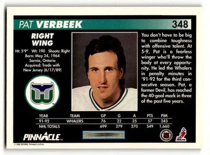 Original gloss Pat Verbeek Hartford hockey card from 1992 Pinnacle Hartford Whalers