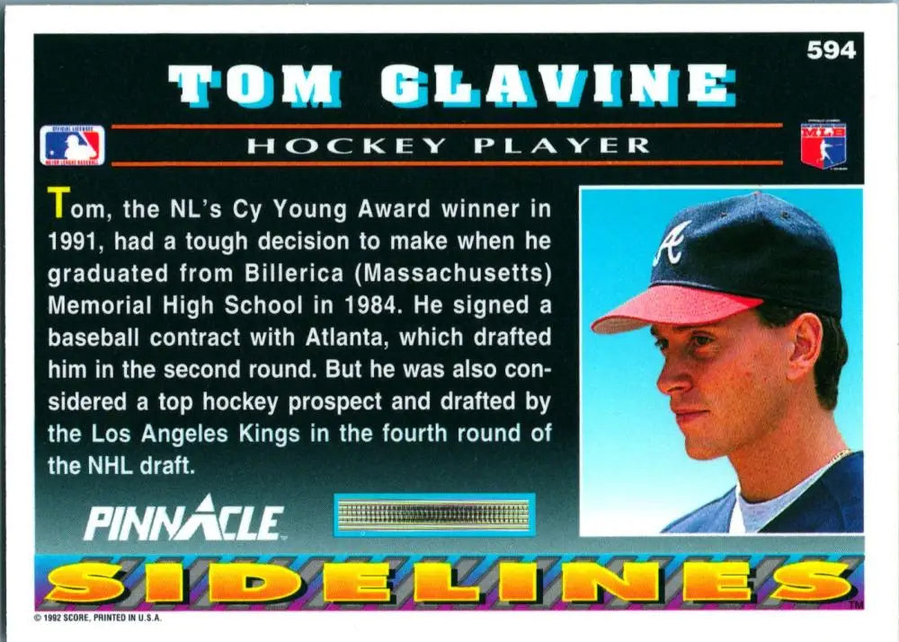 Tom Glavine Atlanta Braves Baseball Card from 1992 Pinnacle Sidelines series
