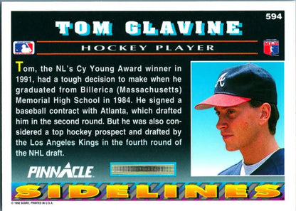 Tom Glavine Atlanta Braves Baseball Card from 1992 Pinnacle Sidelines series