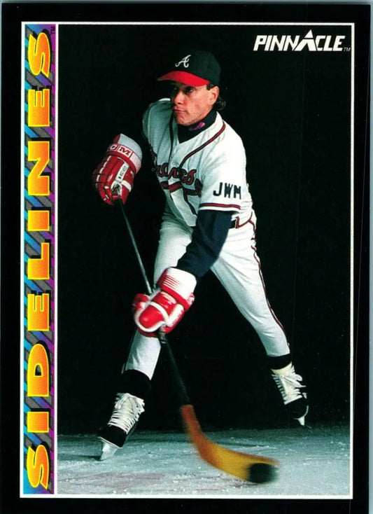 Tom Glavine in Atlanta Braves uniform pitching on 1992 Pinnacle baseball card