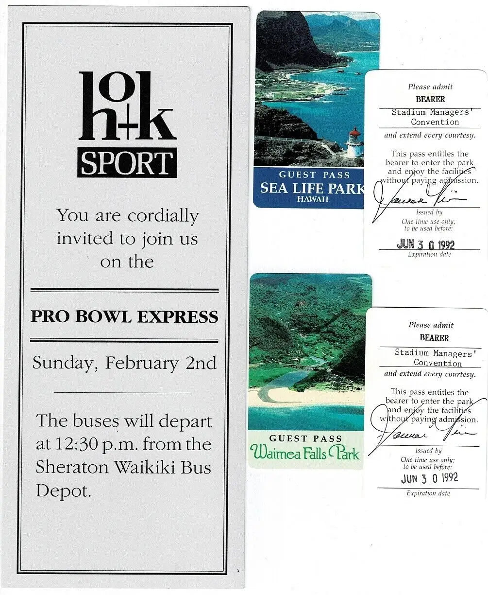 Event invitation and guest passes for 1992 Pro Bowl AUTO Program with Emmitt Smith and Barry Sanders