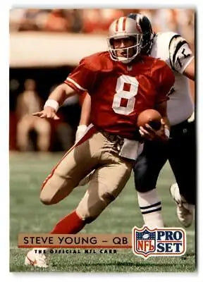Steve Young in action for the San Francisco 49ers on Pro Set football card #323