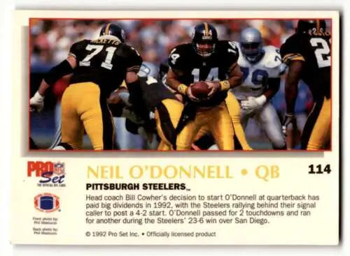 1992 Pro Set Power #114 Neil O’Donnell original gloss Pittsburgh Steelers football card