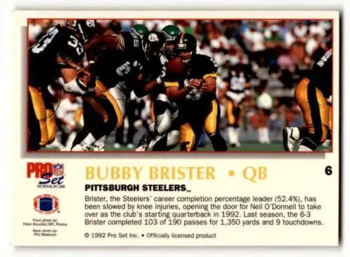 Bubby Brister Pittsburgh Steelers 1992 Pro Set Power football card with original gloss
