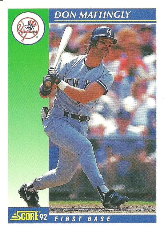 1992 Score #23 Don Mattingly Yankees baseball card featuring New York Yankees player at bat