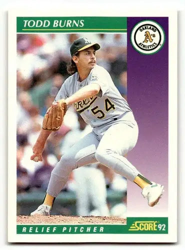 1992 Score #341 Todd Burns Oakland Athletics Baseball Cards EX/NM ID:60453 - Baseball Cards