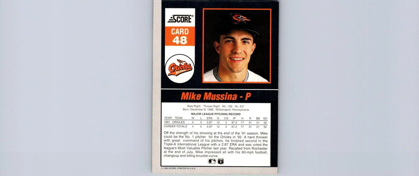 Mike Mussina baseball card from 1992 Score 90’s Impact Players trading cards