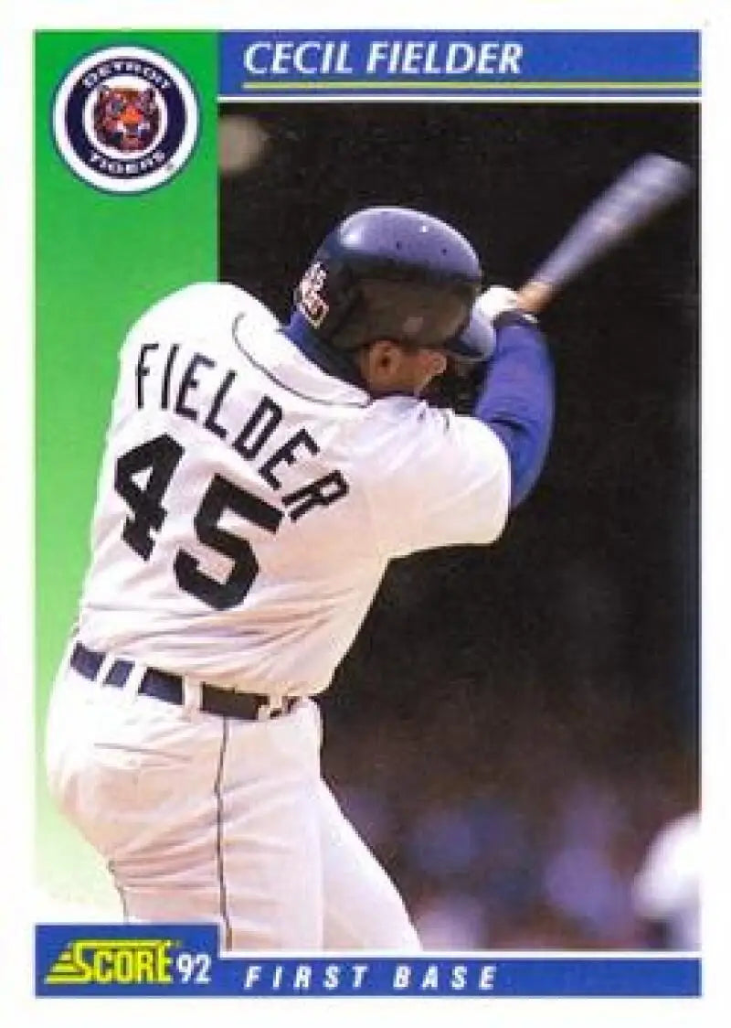 Cecil Fielder at bat on a 1992 Score baseball card for Detroit Tigers