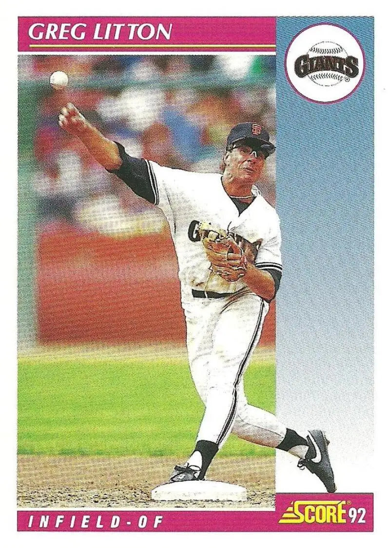 Baseball card of Greg Litton, San Francisco Giants player in white home uniform