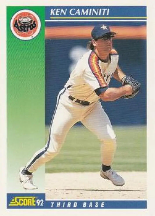 1992 Score #69 Ken Caminiti Baseball Card featuring Houston Astros third baseman in white uniform