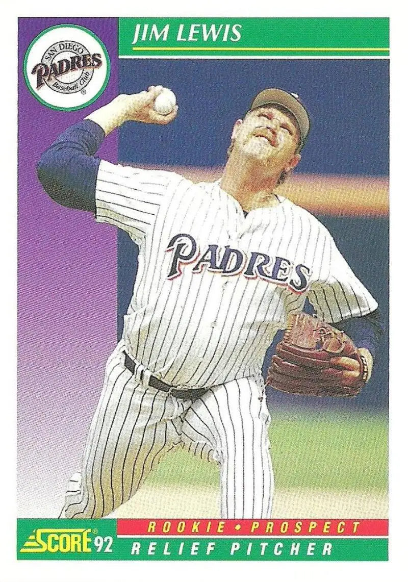 Baseball card of Jimmy Lewis in pinstripe uniform, San Diego Padres relief pitcher