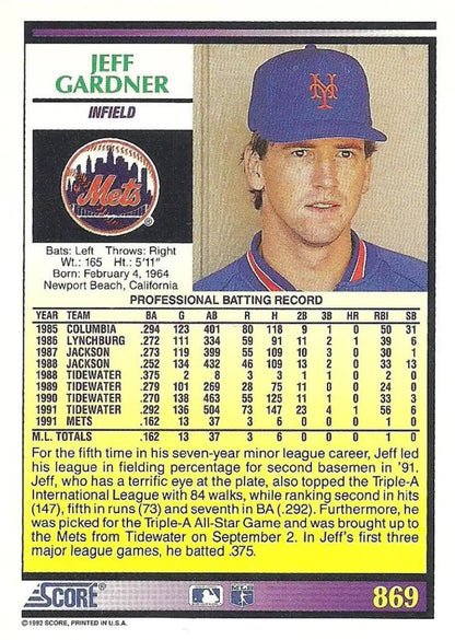 Jeff Gardner Rookie Card featuring New York Mets player in blue cap and uniform