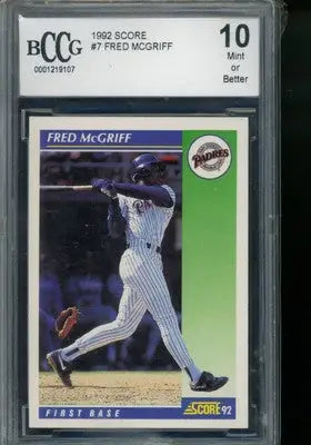 BCCG 10 graded 1992 Score Fred McGriff #7 baseball card rated Mint or better