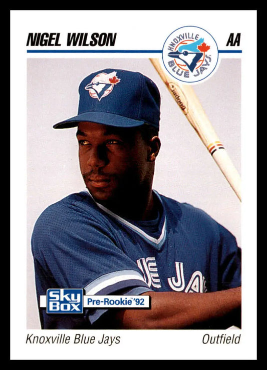 Baseball card of Nigel Wilson, Knoxville Blue Jays outfielder in navy uniform
