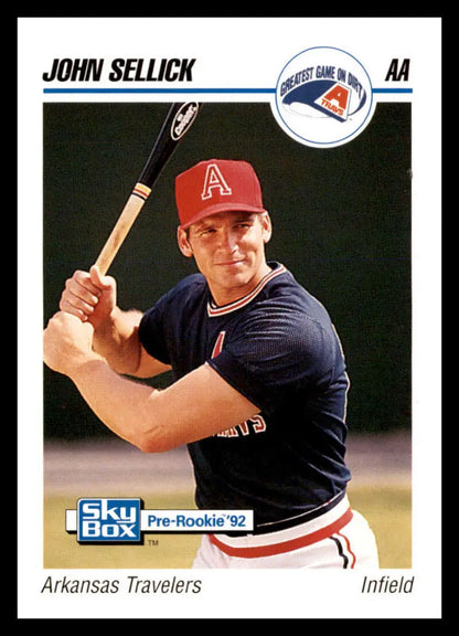 Baseball card of John Sellick, Arkansas Travelers infielder in batting stance