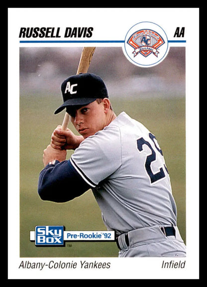 Russ Davis in batting stance on a 1992 Albany-Colonie Yankees baseball card